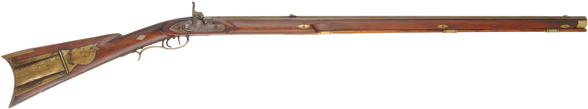 Tennessee Maid Longrifle,
.38 caliber, 38" barrel,
cherry, brass, percussion, 
by one of America's first replica longrifle makers
signed by Royland Southgate