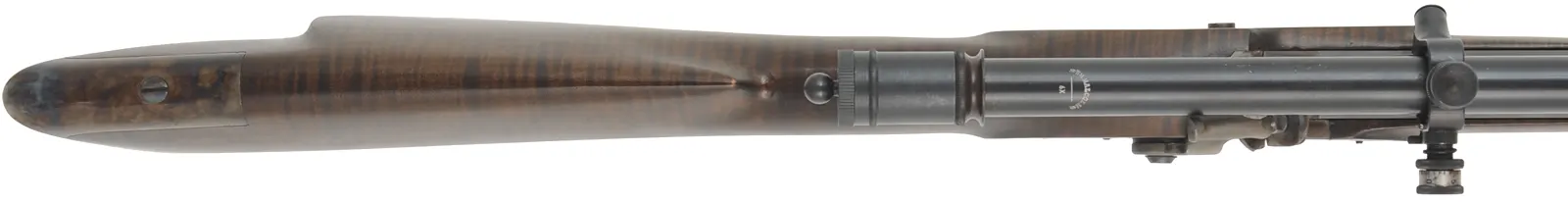 Hawken Squirrel Rifle,
.36 caliber 35" Rice barrel,
percussion, curly maple, iron trim,
6x Malcolm scope, used, by Brant Selb