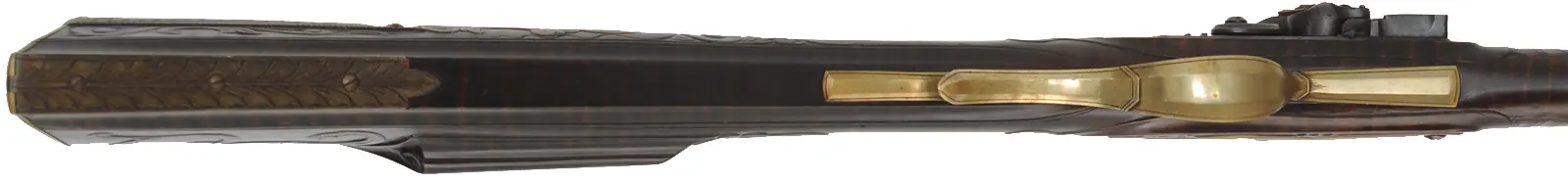 Lehigh Valley Longrifle,
.38 caliber, 40" barrel,
flintlock, curly maple, engraved brass,
with accouterments,
used, signed by F. Anderson Riley