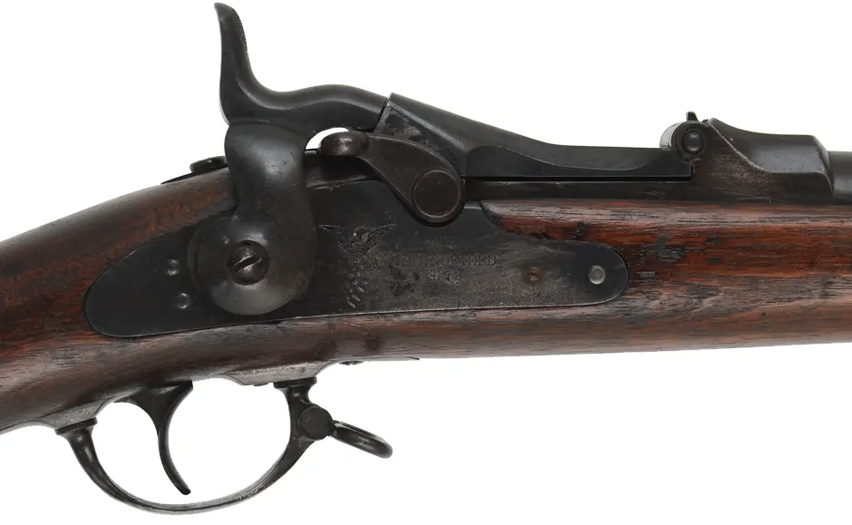 U.S. Model 1873 Springfield Infantry Rifle
caliber .45-70 Gov't, 32" barrel,
walnut stock, aged patina, bright bore