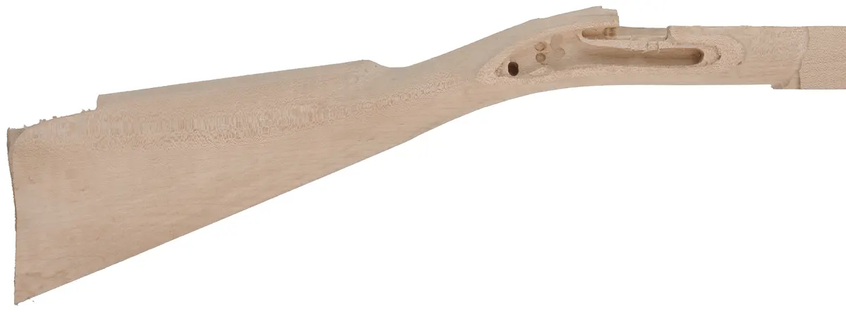 Second stock, Edward Marshall, pre-inlet 37" swamped barrel, 
Jaeger lock, plain  maple crack at upper lock panel near breech