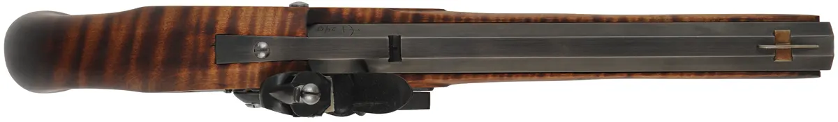 Kentucky Pistol,
.54 caliber, 10" barrel,
small Queen Anne flintlock, 
maple, iron trim, used