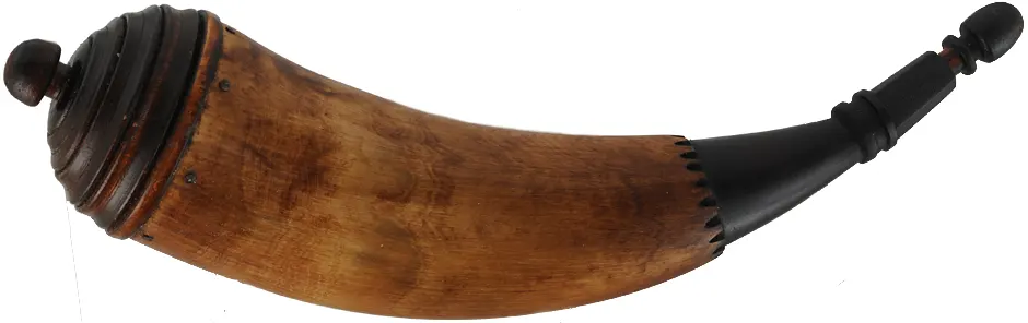 Powder Horn,
11-1/4", paneled tip,
patina finish, turned maple base