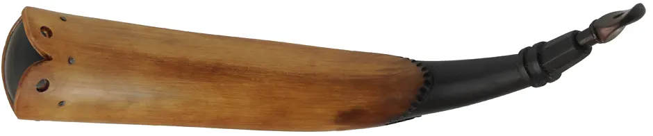 Powder Horn,
13", paneled tip,
tansel throat, raised lip for strap
