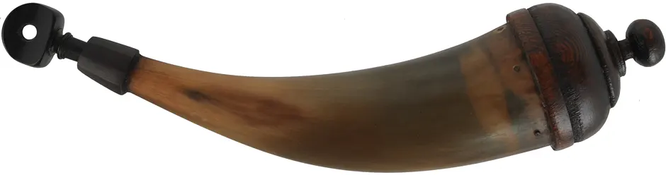 Priming Horn,
7-3/8", raised paneled tip,
turned maple base