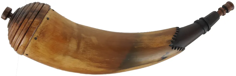 Powder Horn,
12-1/8", paneled tip,
tansel throat, turned maple base
