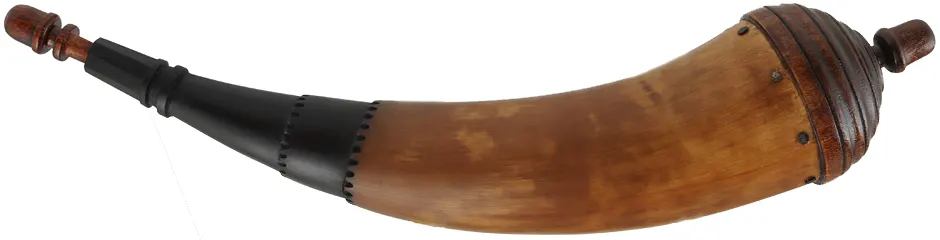 Powder Horn,
12", paneled tip,
stepped throat, beehive maple base