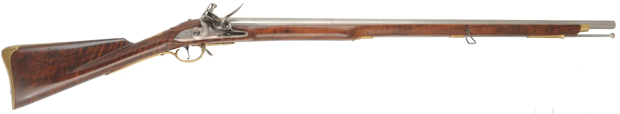 1756 British Artillery Carbine,
.62 caliber smoothbore, 37" barrel, 
flint lock, figured Claro walnut, bras trim, used