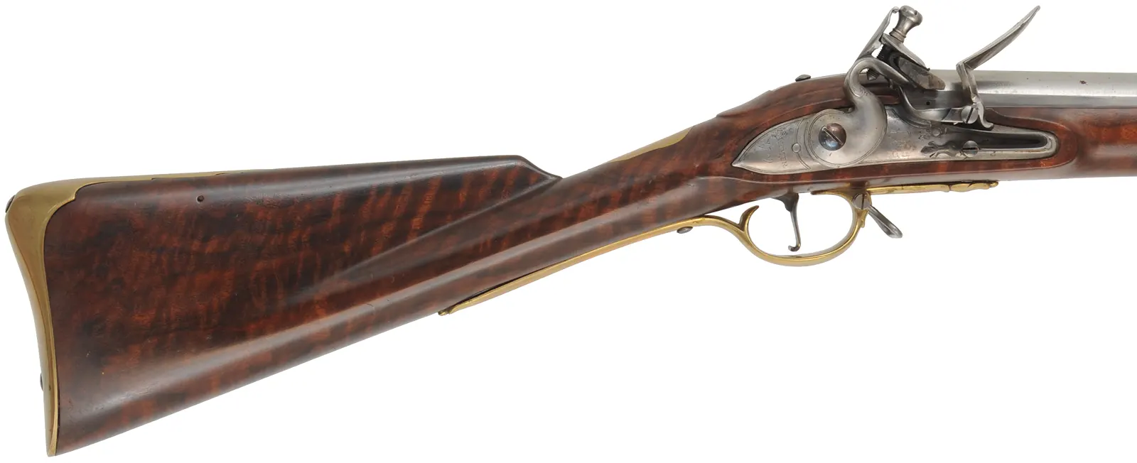 1756 British Artillery Carbine,
.62 caliber smoothbore, 37" barrel, 
flint lock, figured Claro walnut, bras trim, used