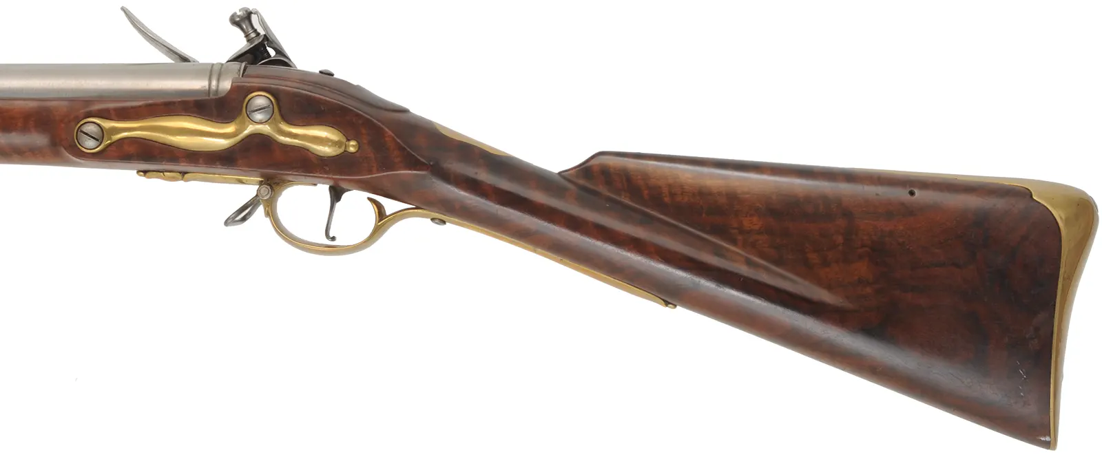 1756 British Artillery Carbine,
.62 caliber smoothbore, 37" barrel, 
flint lock, figured Claro walnut, bras trim, used