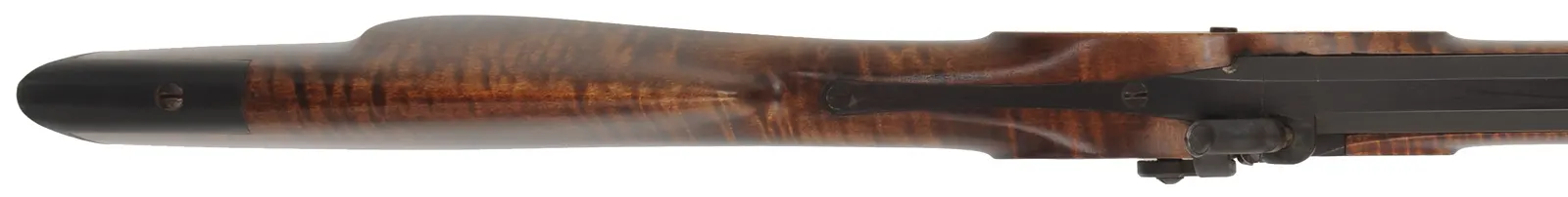 Hawken Halfstock Rifle,
.54 caliber,  33" barrel, 
Griffith percussion lock, curly maple, iron, 
used, signed by D. Priddy