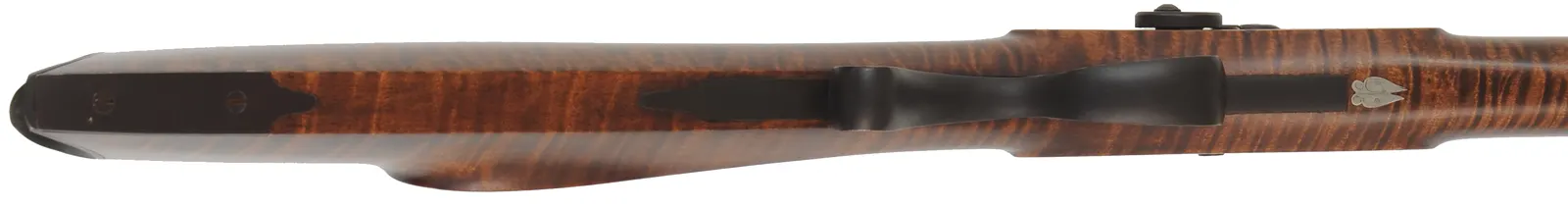 Hawken Halfstock Rifle,
.54 caliber,  33" barrel, 
Griffith percussion lock, curly maple, iron, 
used, signed by D. Priddy