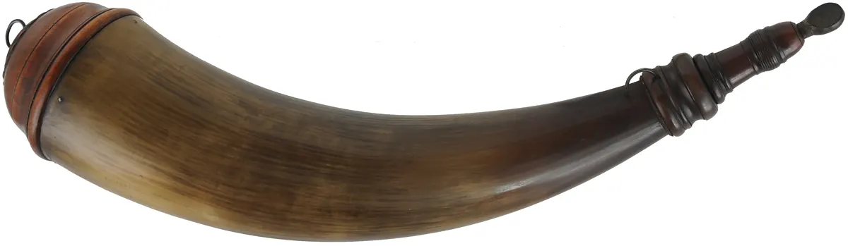 Powder Horn, 
15", turned screw tip,
turned base, used, by Art DeCamp