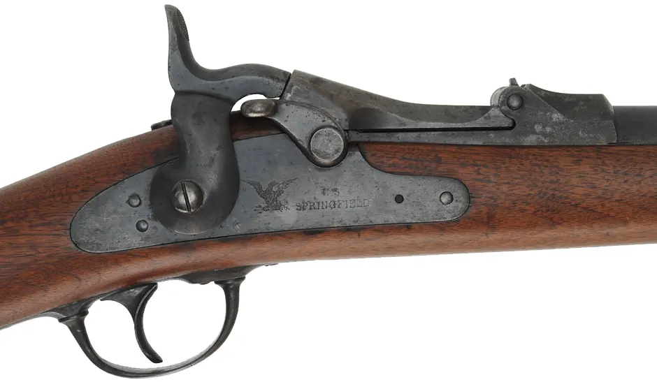U.S. Model 1877 Springfield Carbine
caliber .45-70 Government, 22" barrel,
trapdoor action, sling bar & ring, refinished walnut