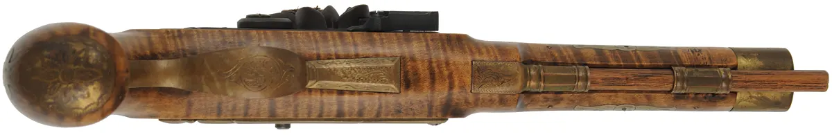 Kentucky Pistol
.45 caliber, 8-1/2" barrel ,
flintlock, maple, brass trim, used,
by Louis Smith Johnson City, Tennessee