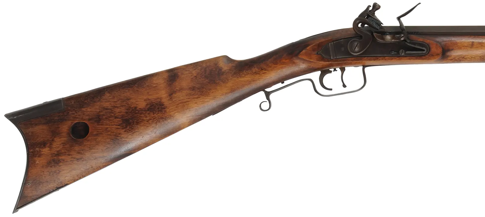 Tennessee Mountain Rifle, 
.50 caliber, 41-1/4" barrel, 
flintlock, cherry stock with grease hole, iron trim,
used, by Dixie Gun Works