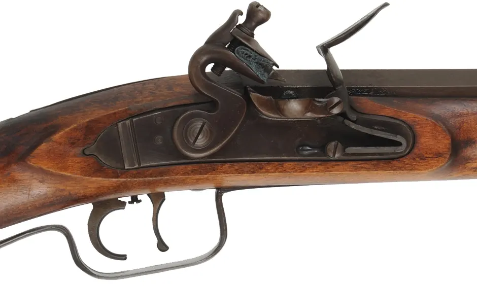 Tennessee Mountain Rifle, 
.50 caliber, 41-1/4" barrel, 
flintlock, cherry stock with grease hole, iron trim,
used, by Dixie Gun Works