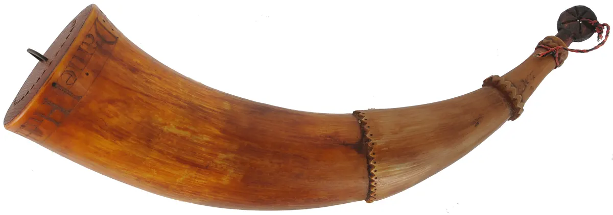 Powder Horn,
13" outer curve, 
stepped neck, used,
by Scott & Cathy Sibley