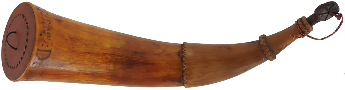 Powder Horn,
13" outer curve, 
stepped neck, used,
by Scott & Cathy Sibley