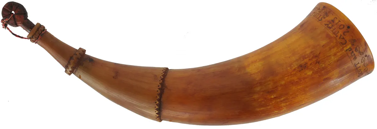 Powder Horn,
13" outer curve, 
stepped neck, used,
by Scott & Cathy Sibley