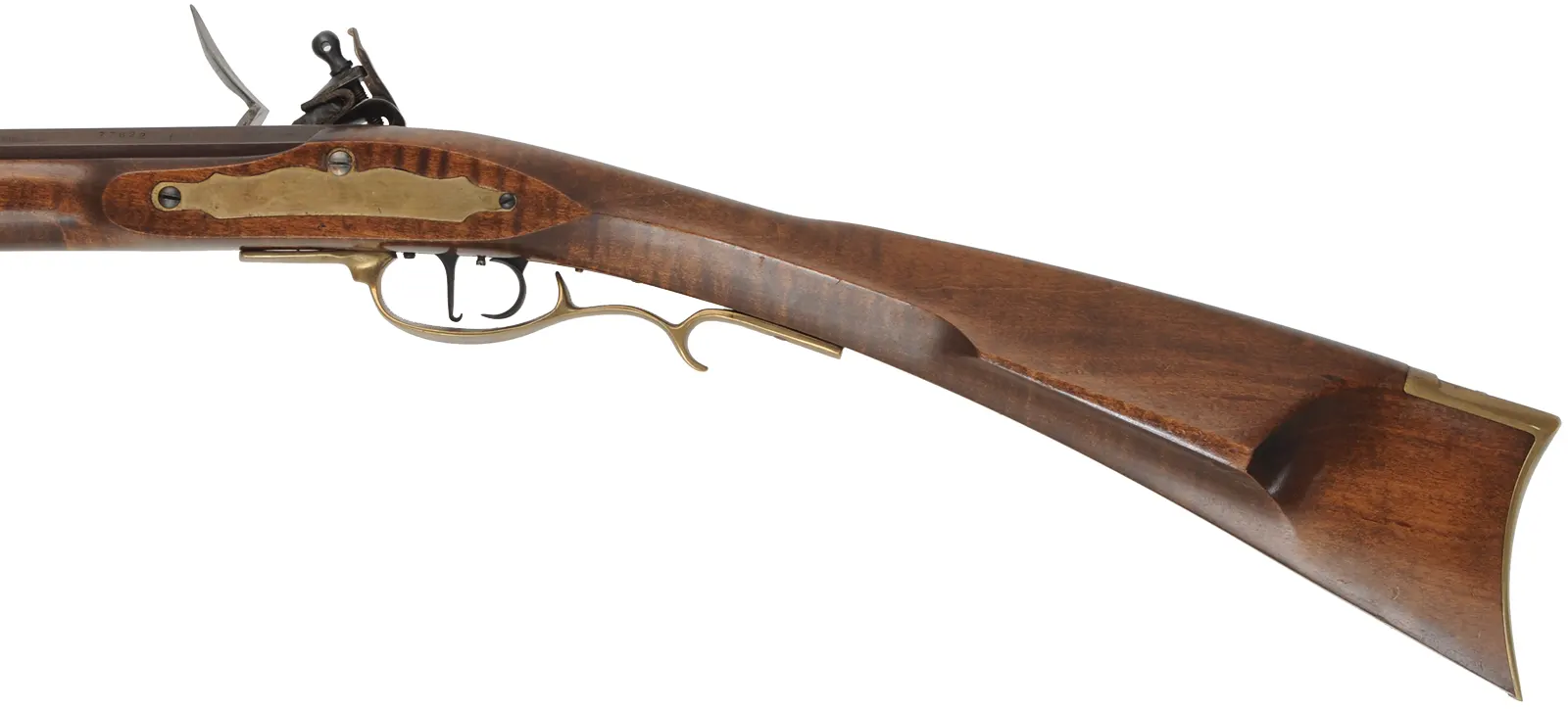 Frontier Deluxe Longrifle,
.45 caliber, 39" barrel,
flintlock, curly maple, brass trim with patchbox, 
used, by Davide Pedersoli