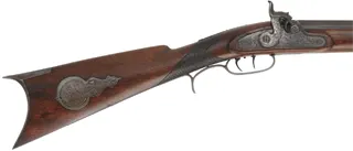 H.E. Leman Sporting Rifle,
.34 caliber, 32" barrel, 
percussion, walnut, engraved iron, hooked breech,
shootable antique, by Henry E. Leman, Lancaster, PA