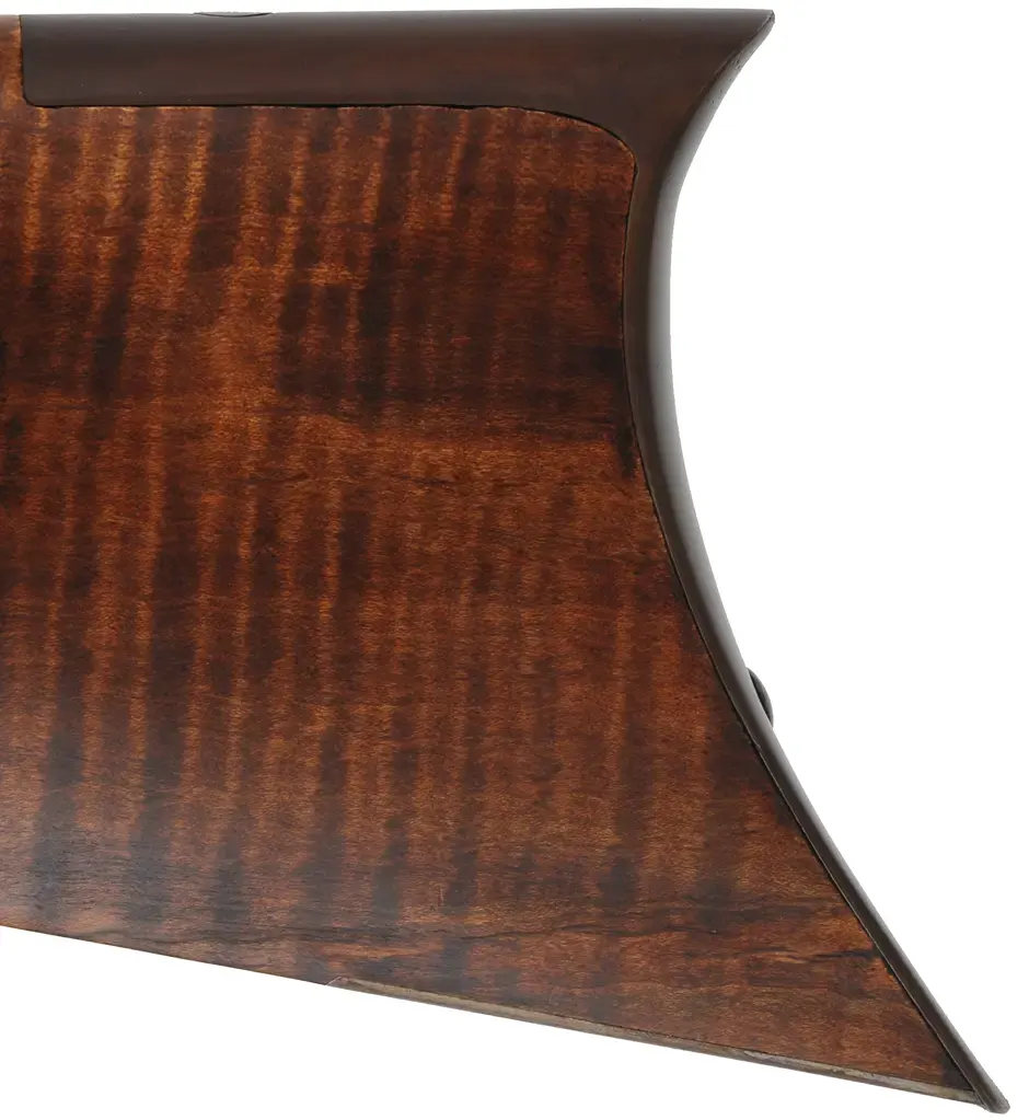 Hawken Rifle,
.54 caliber 36" Green Mountain barrel,
L&R percussion lock, iron, curly maple,
used, signed by George Nelson