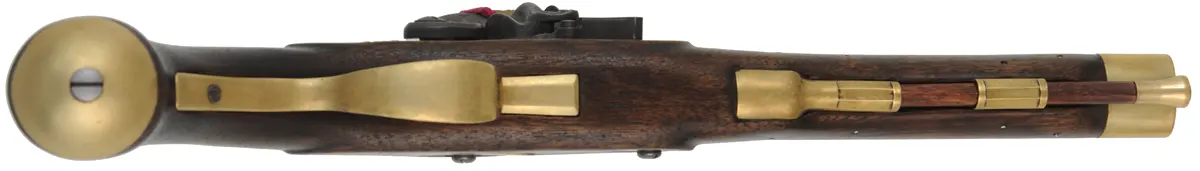 Kentucky Pistol,
.50 caliber, 9-3/8" barrel,
L&R flintlock, walnut, brass,
by K. Lincavage