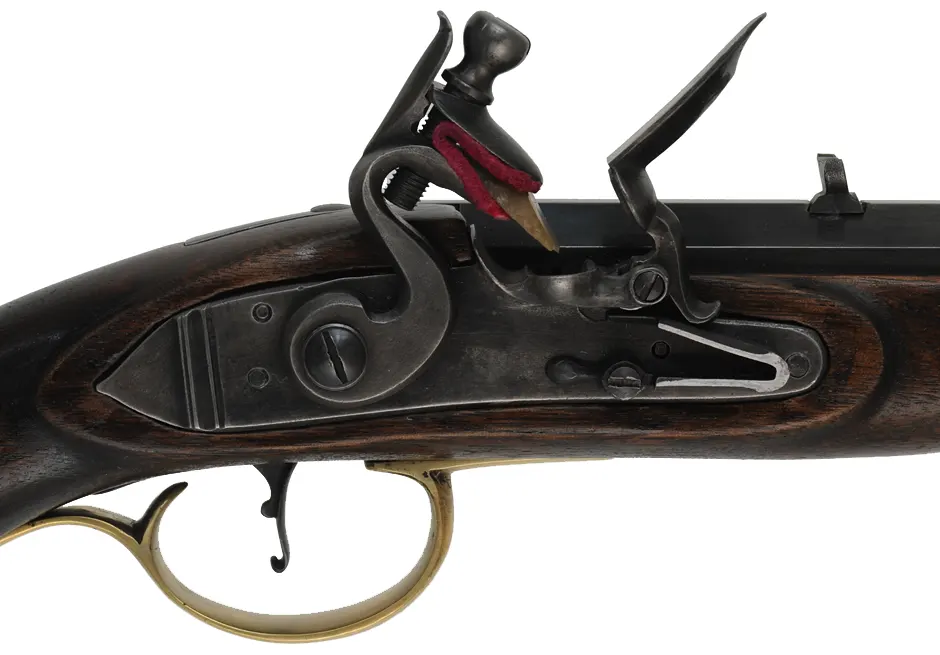 Kentucky Pistol,
.50 caliber, 9-3/8" barrel,
L&R flintlock, walnut, brass,
by K. Lincavage