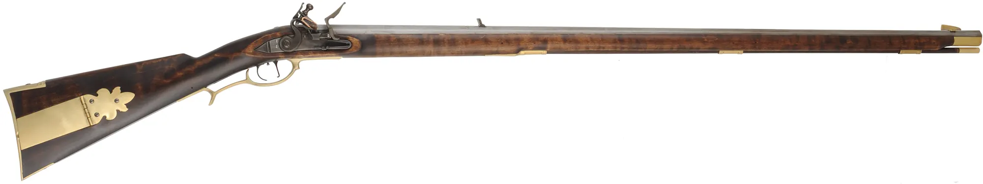 Virginia longrifle,
.50 caliber, 42" swamped Colerain barrel,
deluxe Siler flint lock, maple, brass trim,
used, by Matt Avance