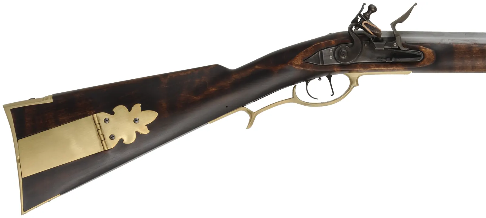 Virginia longrifle,
.50 caliber, 42" swamped Colerain barrel,
deluxe Siler flint lock, maple, brass trim,
used, by Matt Avance