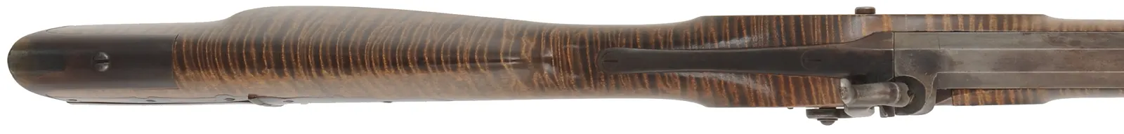 Hawken Halfstock Rifle,
.54 caliber,  35-3/4" barrel, 
percussion, curly maple, iron, 
used, signed by D. Priddy