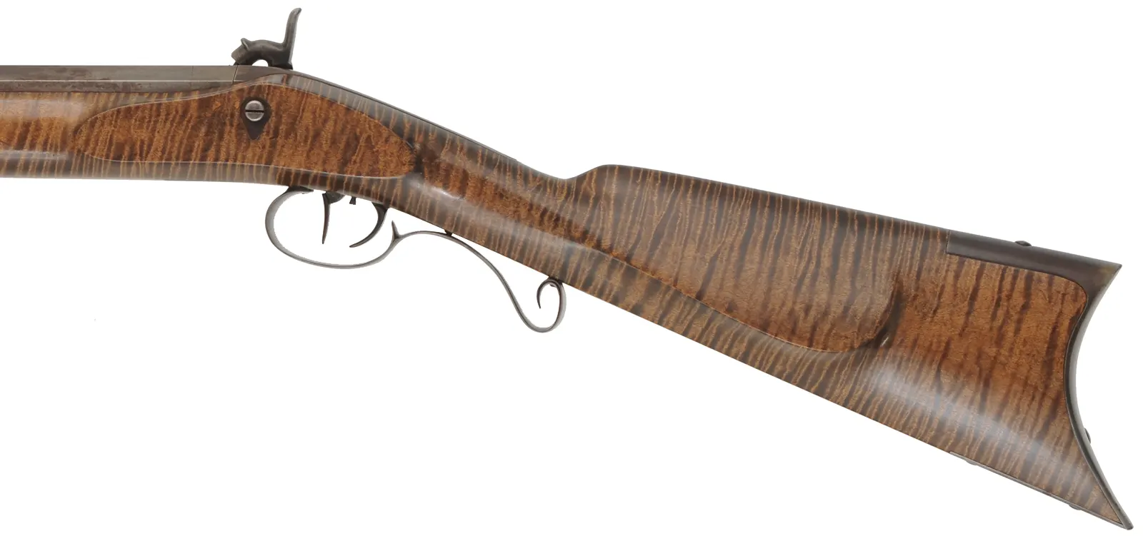 Hawken Halfstock Rifle,
.54 caliber,  35-3/4" barrel, 
percussion, curly maple, iron, 
used, signed by D. Priddy