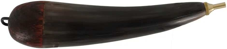 Priming Horn, 
5-5/8",  3 grain brass priming valve,
turned ash base