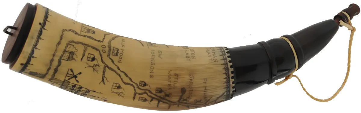 Powder Horn,
13-1/4", scrimshaw New York map horn