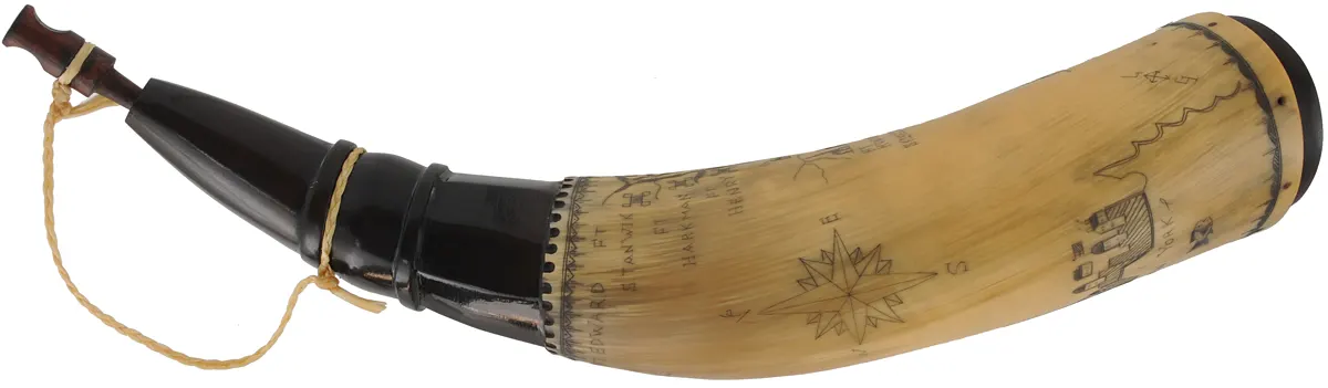 Powder Horn,
13-1/4", scrimshaw New York map horn