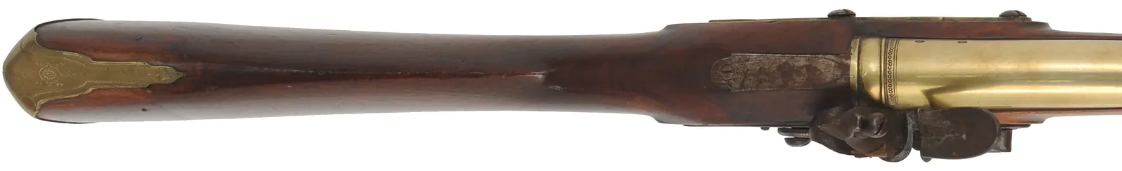 Antique British Blunderbuss,
12 gauge, 14-1/4" brass barrel with flared muzzle,
flintlock, walnut, brass furniture, 
lock marked ARCHER