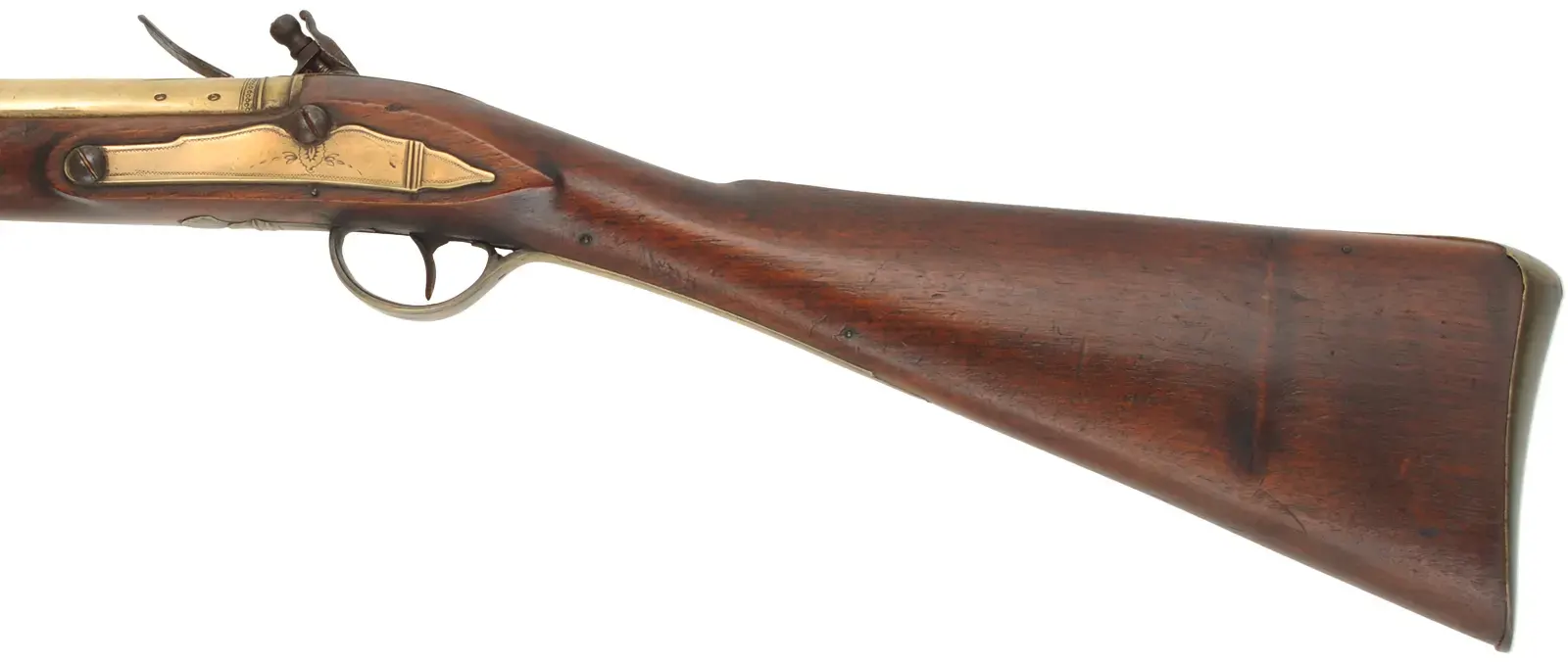 Antique British Blunderbuss,
12 gauge, 14-1/4" brass barrel with flared muzzle,
flintlock, walnut, brass furniture, 
lock marked ARCHER