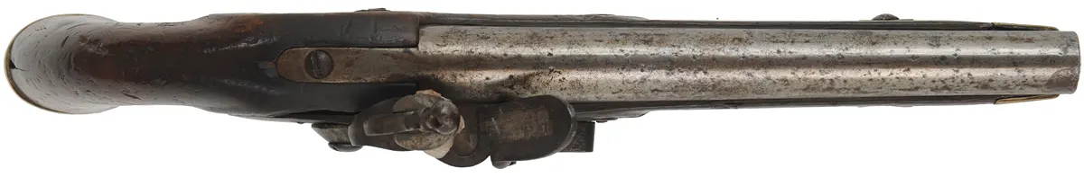 Antique Belgium Cavalry Pistol,
.68 caliber, 9" barrel,
flintlock, walnut, brass, lanyard loop,
for Middle East
