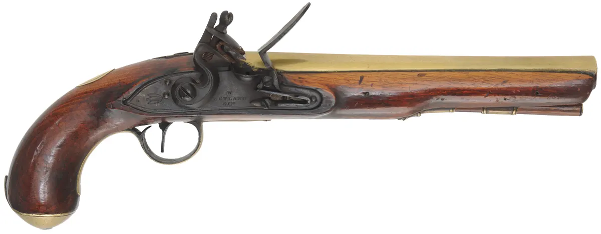 Antique Ketland Trade Pistol,
.60 caliber smoothbore, 9" brass barrel,
flintlock, walnut, brass furniture,
marked W. Ketland & Co.