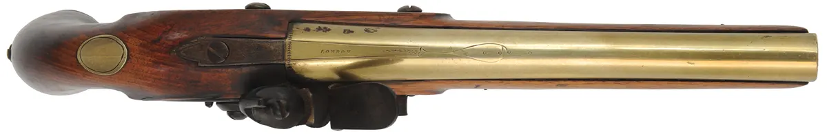 Antique Ketland Trade Pistol,
.60 caliber smoothbore, 9" brass barrel,
flintlock, walnut, brass furniture,
marked W. Ketland & Co.