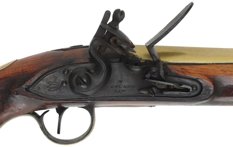 Antique Ketland Trade Pistol,
.60 caliber smoothbore, 9" brass barrel,
flintlock, walnut, brass furniture,
marked W. Ketland & Co.