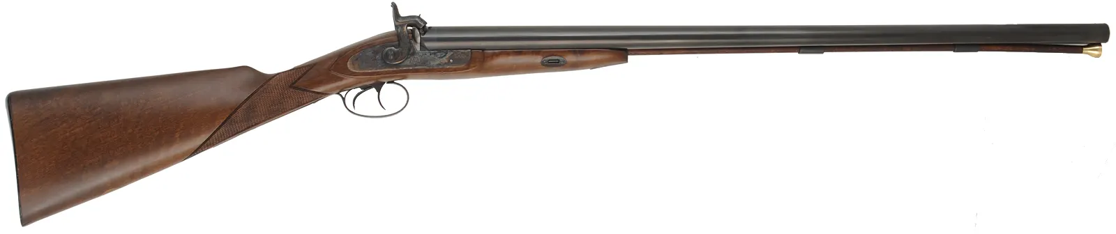 Navy Arms Double Shotgun,
12 gauge, 28" barrels,
percussion, checkered walnut, blued steel,
used, manufactured by Pietta