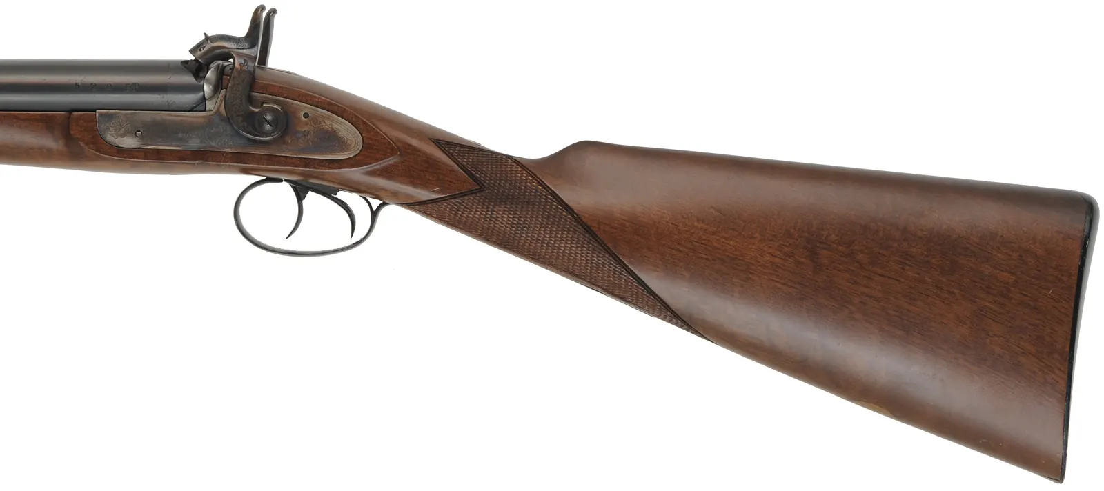 Navy Arms Double Shotgun,
12 gauge, 28" barrels,
percussion, checkered walnut, blued steel,
used, manufactured by Pietta
