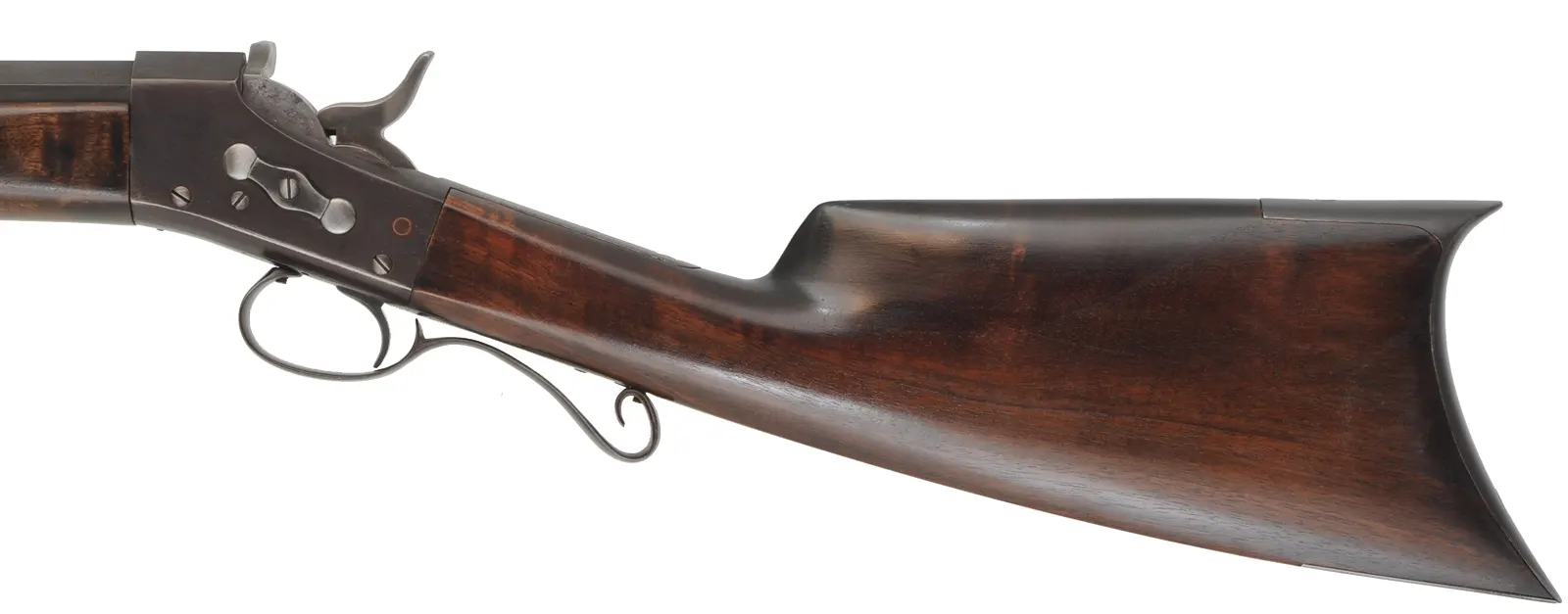 J.P. Gemmer Rolling Block Rifle,
caliber .45-70 Gov't, 28" barrel,
walnut, iron trim, beach sight, 
aged patina finish, used