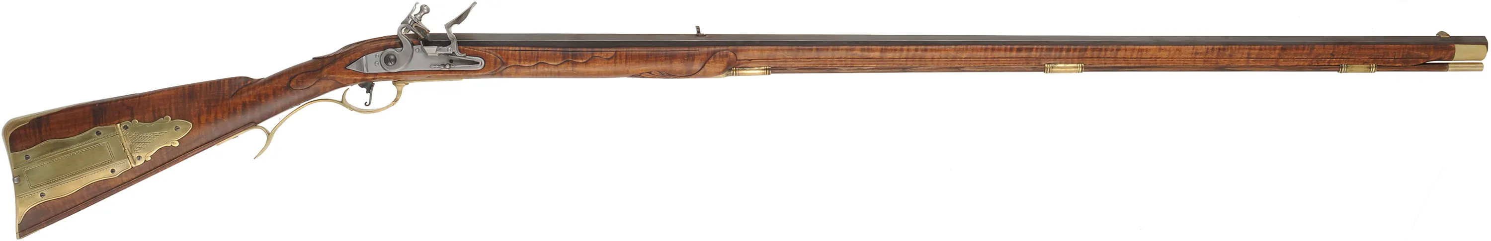 Virginia Longrifle,
.50 caliber, 42" Colerain swamped barrel,
deluxe Siler flint lock, maple, brass trim,
new, unfired, by Thom Frazier