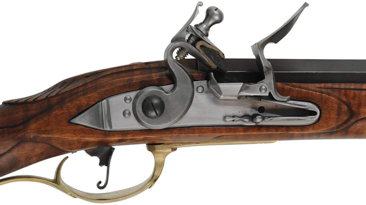 Virginia Longrifle,
.50 caliber, 42" Colerain swamped barrel,
deluxe Siler flint lock, maple, brass trim,
new, unfired, by Thom Frazier