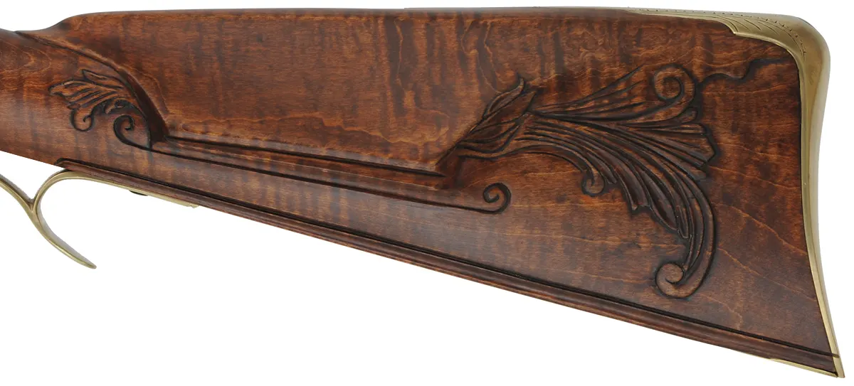 Virginia Longrifle,
.50 caliber, 42" Colerain swamped barrel,
deluxe Siler flint lock, maple, brass trim,
new, unfired, by Thom Frazier