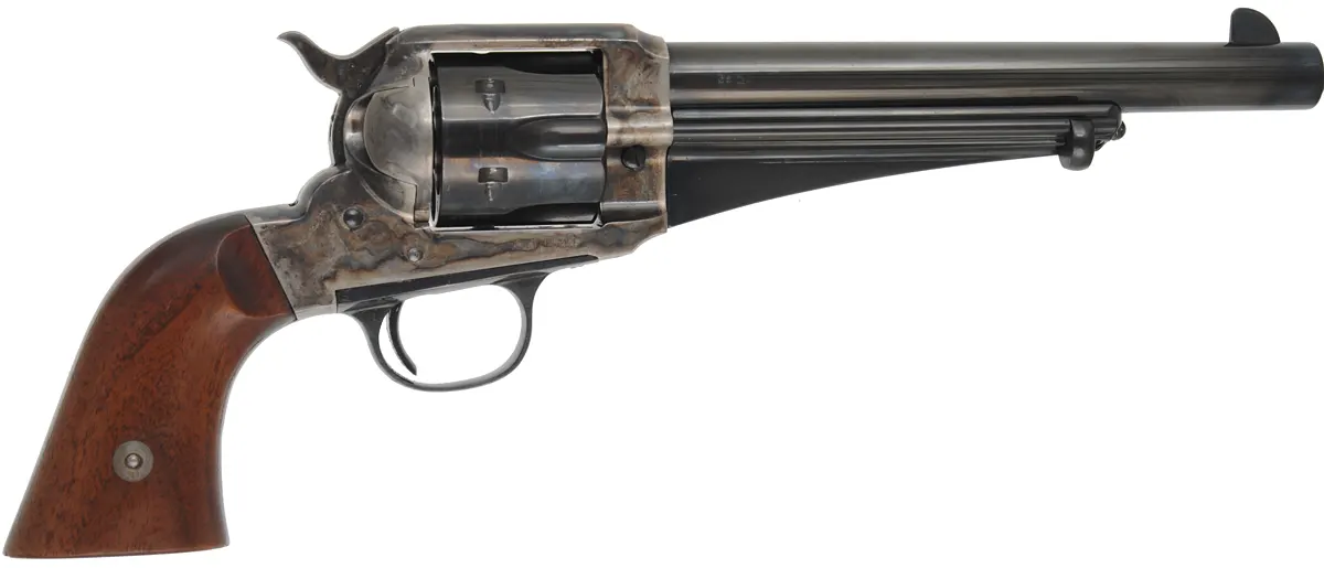 Model 1875 Remington Revolver,
caliber .45 Long Colt, 7-1/2" blued barrel,
color case hardened frame, black walnut grips, 
used, by Aldo Uberti