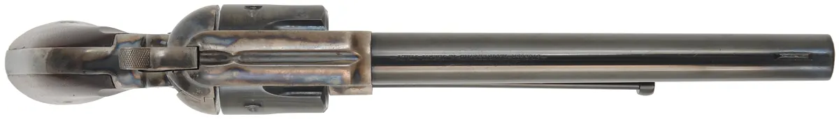 Model 1875 Remington Revolver,
caliber .45 Long Colt, 7-1/2" blued barrel,
color case hardened frame, black walnut grips, 
used, by Aldo Uberti
